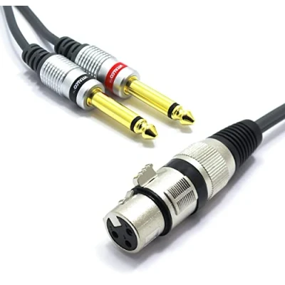 Immagine di VITALCO XLR Femmina a 2x Jack 6.3mm Mono Cavo per Microfono 3m Doppio 6.3 TS Audio 3 Pin Connettore Adattatore