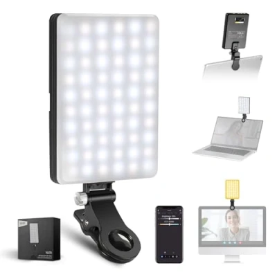 Immagine di NEEWER Basic VL67B Luce Selfie per Telefono, Controllo App CRI97 2000mAh, di Riempimento iPhone con Cold Shoe, Clip Frontale/Posteriore Vlog/Stream Live/Trucco/Videoconferenza Laptop