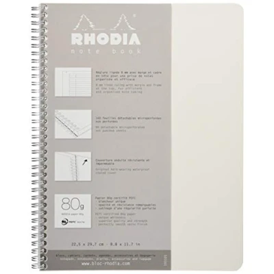 Immagine di Rhodia 193101C Quaderno a spirale Notebook A4+ (22,5x29,7 cm), 80 pagine staccabili, righe con cornice e margini, carta Clairefontaine bianca g/m², copertina