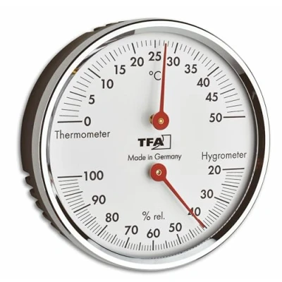 Immagine di TFA Dostmann Termoigrometro analogico, 45.2041.42, con anello in metallo, per il monitoraggio di temperatura e umidità, argento