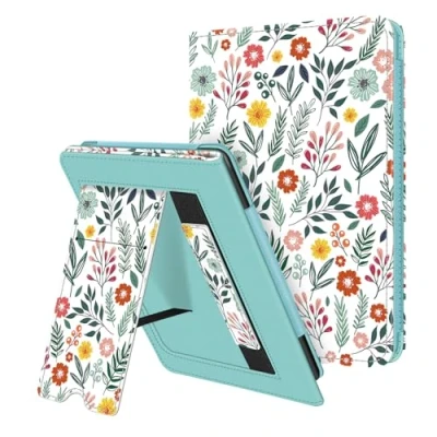 Immagine di FINTIE Custodia per 6,8&quot; Kindle Paperwhite di 11ª generazione (modello 2021) Protettiva Verticale Supporto Cover, con Slot schede e Cinturino, Funzione Auto Sveglia/Sonno, Spring Bloom