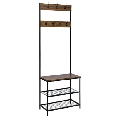 Immagine di WOLTU Stand Appendiabiti a Terra Portabiti da Ingresso con Scarpiera Scaffale in Metallo SR0114dc