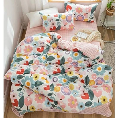 Immagine di GETIYA biancheria da letto per ragazze, 135 x 200 cm, motivo cartone animato, con fiori, set di bambini, 2 pezzi, cotone naturale, double face, chiusura lampo, copripiumino federa 80 cm