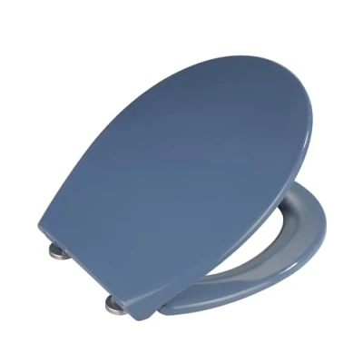 Immagine di Wenko Sedile WC Samos Slate Blue, copriwater igienico con abbassamento Automatico, Attacco Fix Clip, in Duroplast Antibatterico, Blu