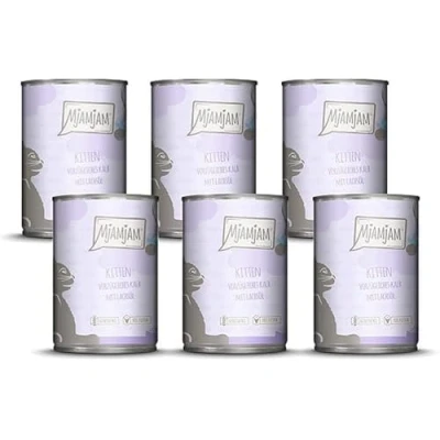 Immagine di MjAMjAM cibo umido premium per gatti gattino eccellente vitello con olio di salmone, confezione da 6 (6 x 400 g), senza cereali carne extra