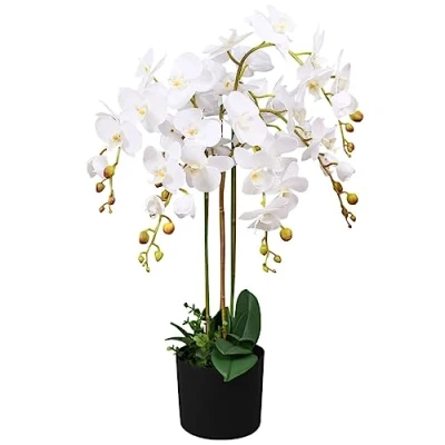 Immagine di vidaXL Orchidea Artificiale in Vaso 75cm Bianca Piante Finte Fiori Arredo Casa