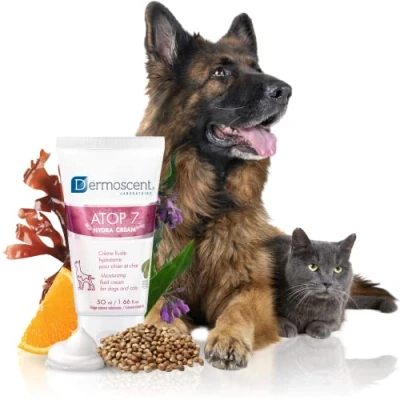 Immagine di Dermoscent ATOP 7 Hydra Cream per cani e gatti alleviare il prurito della pelle secca soggetta ad allergie Formulato dal dermatologo veterinario 50 ml / 1,66 fl. oncia.