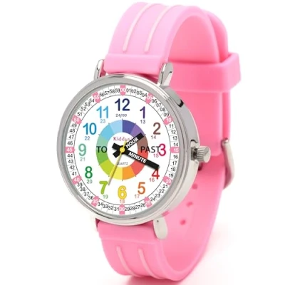 Immagine di Kiddus Orologio Da Polso, Analogico per Bambini, Ragazzi. Time Teacher English Version. Con Esercizi Imparare a Leggere l’Ora. Movimento al Quarzo Giapponese.