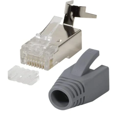 Immagine di Faconet® Confezione da 10 connettori RJ45 di rete CAT 7A 6A cat7 fino a Gigabit Crimp maschio, protezione antipiega, cavo LAN cat8.1 AWG23