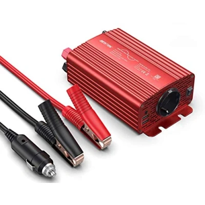 Immagine di BESTEK Inverter Onda Pura 300w/ 12v a 220v da Auto per Camper con 2 Porte USB 4,2A &amp; 1 Presa AC(Adattatore Accendisigari, Clip Batteria, Fusibili)