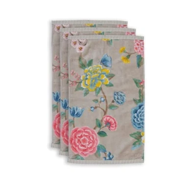 Immagine di Pip Studio Set di asciugamani per ospiti Good Evening, 3 pezzi, colore cachi, dimensioni 30 x 50 cm