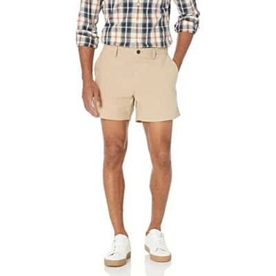 Immagine di Amazon Essentials Pantaloncini Oxford Elasticizzati Aderenti da 13 cm Leggeri e Confortevoli (in Precedenza Goodthreads) Uomo, Marrone Kaki, 36W