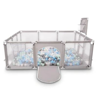Immagine di Selonis Recinto Per Bambini Con 400 Palline 6 Cm, Playground Box, Grigio:Perla/Grigio/Trasparente/Azzurro/Menta