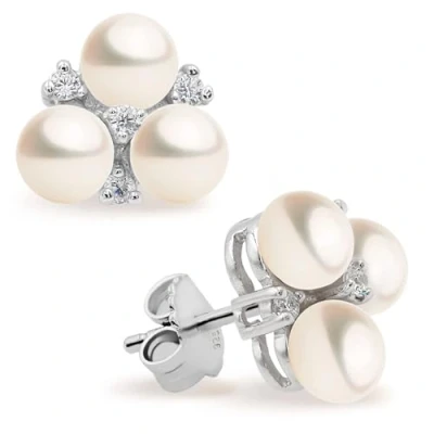 Immagine di Orecchini di Perle d&#039;acqua dolce con Tre forma a Bottone 4 5 mm e Pietre Cubiche Zirconia da donna SECRET &amp; YOU Argento sterling 925.