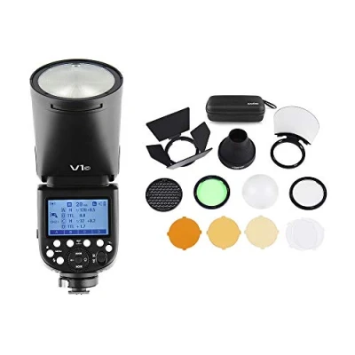 Immagine di Godox V1C Flash per fotocamera Speedlite Wireless 2.4G Zoom Fresnel Canon EOS Series 1500D 3000D 5D Mark lll ll + AK R1 Pocket Light Kit di accessori(Godox +AK R1)
