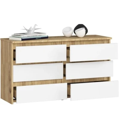 Immagine di BDW Cassettiera con 6 Cassetti 100cm di Larghezza, 57cm Altezza Mobile, Credenza, Multiuso, Scarpiera, Classificatore Soggiorno, Camera da Letto, Corridoio Rovere artigianale/bianco