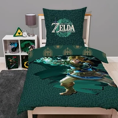 Immagine di Familando The Legend of Zelda Biancheria da letto per bambini e adolescenti, 135 x 200 cm, 80 100% cotone con chiusura lampo, motivo Tears Kingdom link
