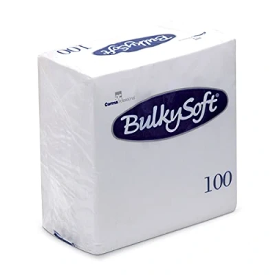 Immagine di BulkySoft, confezione di 100 tovaglioli bianchi da cocktail a 2 strati; misurano 24 cm
