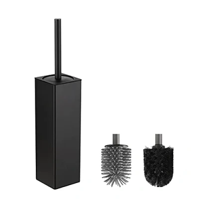 Immagine di BVL Nero Scopino per WC, Scovolino WC in Silicone Morbido che Include 2 Teste di Spazzola il Bagno, Metallo