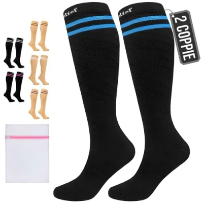 Immagine di 360 Relief Calze Compressione Graduata Classe 1 Donna e Uomo 15 20 mmHg Gambaletti per Aereo, Circolazione, Infermiera, Running, Sports Calzini L/XL Nero