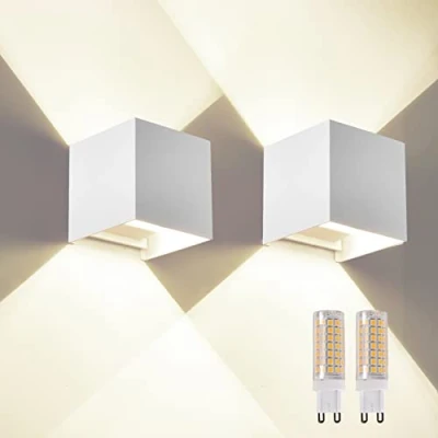 Immagine di 2 Pezzi Applique da Parete Esterno/Interno G9 LED Cubo IP65 Impermeabile Lampada Esterno Esterni Moderne Bianco 4000K Quadrata Angolo del Fascio Lampadine sostituibili Non Dimmabile