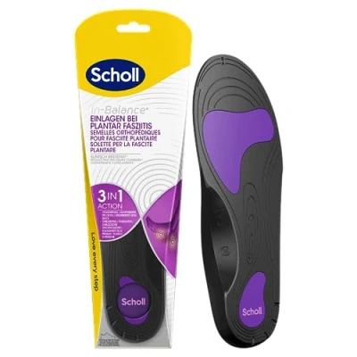 Immagine di Scholl Solette ortopediche in equilibrio per fascite plantare, allevia istantaneamente il dolore: tallone, spore, supporto arco, distribuito pressione del piede, taglia 40 42