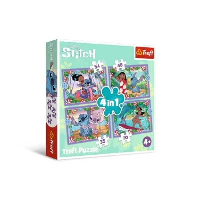 Immagine di Trefl Lilo, Pazza Giornata diLilo &amp; Stitch 4 in 1, 35 a 70 Pezzi Diversi Livelli di Difficoltà, Puzzle Colorato con gli Eroi della Fiaba, Gioco per Bambini dai anni, Multicolore, 34633