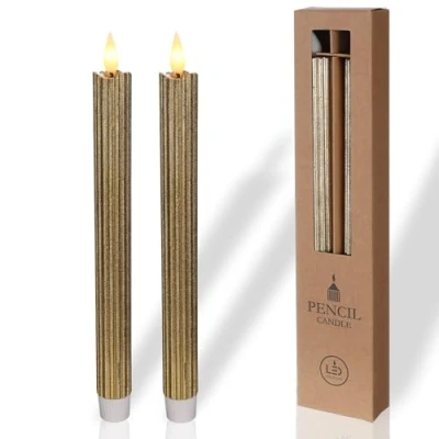 Immagine di comforder Candele LED con Fiamma Tremolante in Vera Cera (Set da 2), a Pile Timer, Batteria (Oro)