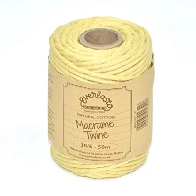 Immagine di Everlasto Bobine da 50 m, in morbido cotone colorato, per macramè, 4 mm circa, colore: limone
