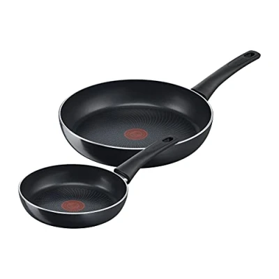 Immagine di Tefal Generous Cook C27890 Set di 2 padelle 20/28 cm rivestimento antiaderente sicuro indicatore temperatura del segnale termico forma profonda adatto a induzione nero