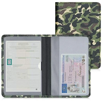 Immagine di kwmobile Custodia Ecopelle per Libretto Circolazione Auto Cover Portalibretto con Scomparti Porta Tessere Patente Foderina Portadocumenti camouflage