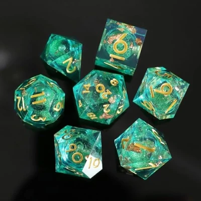 Immagine di Set Dadi D&amp;D DND 7 Pezzi Sabbie Mobili Resina Gioco Poliedrici con Bordi Affilati per Dungeons and Dragons Draghi Pathfinder RPG MTG Confezione Regalo