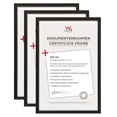 Immagine di walther design Cornice nera 21 x 29,7 cm (DIN A4) portadocumenti in alluminio confezione da 3, sedia con telaio AJ130B3