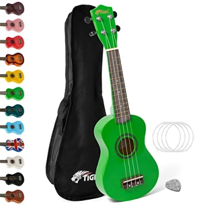 Immagine di TIGER UKE7 Ukulele soprano per principianti, include custodia gig in feltro, set di corde ricambio il 2020, con aquila, e Borsa, Verde