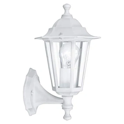 Immagine di EGLO lampada da parete esterno Laterna 5, uno punto luce, in alluminio pressofuso e vetro, bianco, E27, IP44