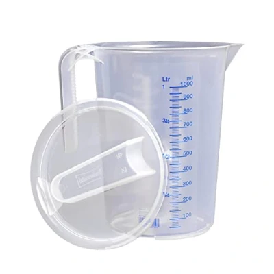 Immagine di Hünersdorff caraffa graduata 1l con coperchio polipropilene (PP) infrangibile e lavabile in lavastoviglie manico aperto scala blu