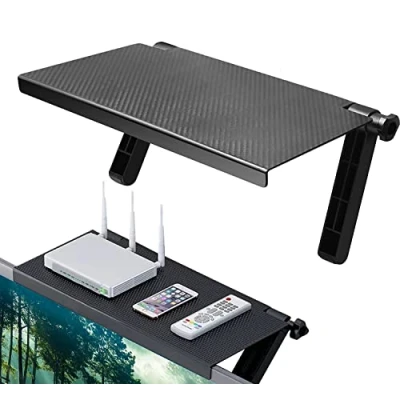 Immagine di Supporto Monitor Staffa Router Pieghevole, 33x16 cm Vassoio Superiore TV, Ripiano per Decoder, TV box, Regolabile (1 Pezzi)
