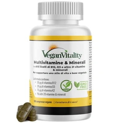 Immagine di Multivitaminico Completo Vegano con Vitamina D3, K2 e B12 180 Compresse, Fornitura di 6 Mesi Integratore per Dieta Vegana Vegetariana