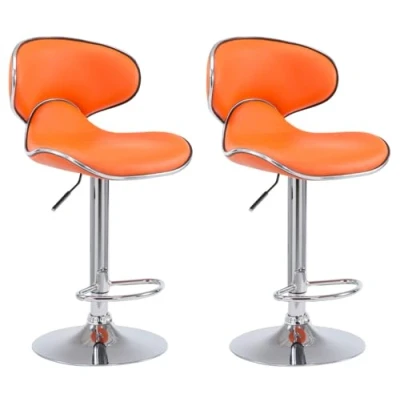 Immagine di CLP Set 2 Sgabelli Cucina Las Vegas V2 in Similpelle Coppia Sedie Sgabello Imbottite Girevoli e Regolabili 62 82cm con Schienale, Colore:arancione, Colore del telaio:cromo