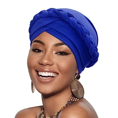 Immagine di DRESHOW Donna Africane Turbante Pre Legato Copricapo a treccia Testa Avvolge Cappello Boho Chemio Cap Elastico Annodato Berretto