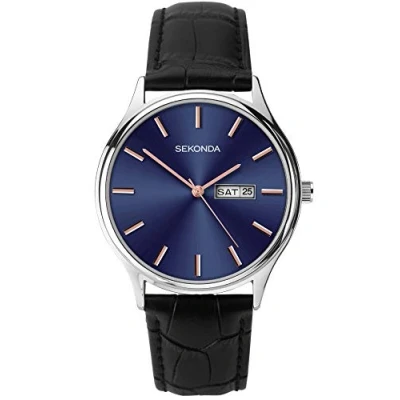 Immagine di Sekonda Orologio in pelle nera con quadrante blu notte e oro rosa 1701, Classico