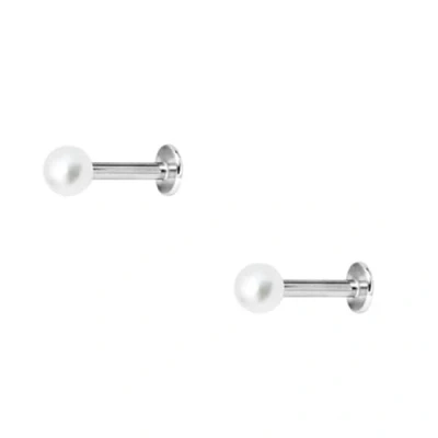 Immagine di DENI 2 piercing per trago, labret con sfera perla sintetica da 3 mm, bastone lungo 8 spessore standard 1,2 mm., 8mm largo, Argento, Nessuna pietra preziosa