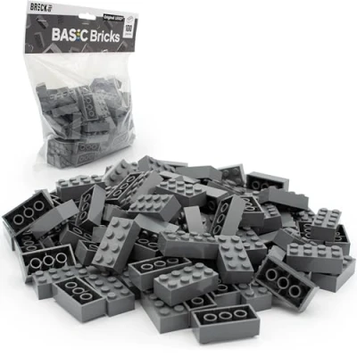 Immagine di LEGO 2x4 Mattoncini Classic, Grigio scuro, 100 pezzi Parti singoli nella confezione grande, mattoni basici Basic Bricks (3001)