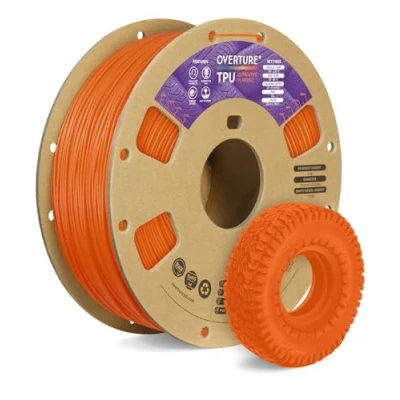 Immagine di OVERTURE Filamento TPU 1kg, 1.75mm Flessibile per Stampante 3D, Elevata Liquidità, Precisione Dimensionale +/ 0.03 mm, 3D (Arancione)