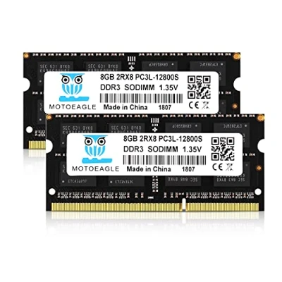Immagine di Motoeagle DDR3L 1600 SODIMM 16GB Kit (2x8GB) PC3L 12800S 8GB 2Rx8 PC3 DDR3 1600MHz RAM 1,35V/1,5V CL11 204 Pin non ECC Memoria buffered per laptop