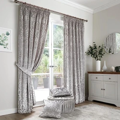 Immagine di Curtina Trinity Coppia di tende plissettate in jacquard, 168 x 137 cm, colore: Argento