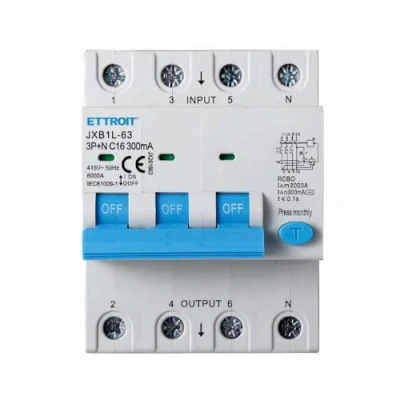 Immagine di Interruttore Magnetotermico Differenziale, 3P+N 6KA 380V, Occupa 4 Moduli DIN, RCBO 300mA C16 16A
