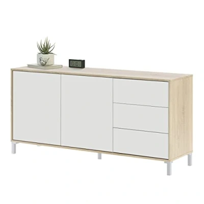 Immagine di Habitdesign Mobile credenza Modello Brooklyn, Melammina, Canadian Artik, Dimensioni: 154 cm (Larghezza) x 74 (Altezza) 41 (profondità), Rovere Canadese e Bianco Artico, Aparador