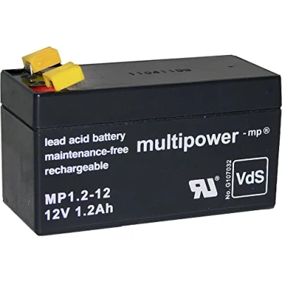 Immagine di multipower PB 12 1,2 4,8 MP1,2 Batteria al Piombo V 1.2 Ah AGM (L x A P) 97 59 43 mm Spina piatta Esente da manutenzione, Bassa
