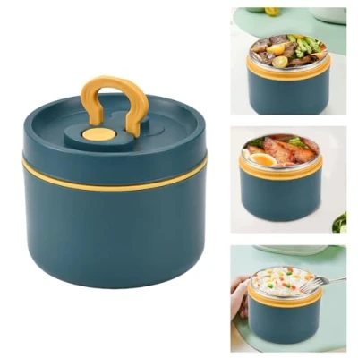 Immagine di GZCZCC Contenitore Termico per Alimenti Caldi 650 ml, Thermos con Cucchiaio, Portapranzo Coibentato in Acciaio Inox Maniglia, Alimentare Cibi e Freddi